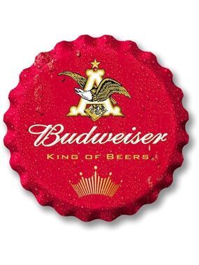 Budweiser Beer Metal Bottle Cap Sign Garage Shop Bar Man Cave Outdoor LARGE NW